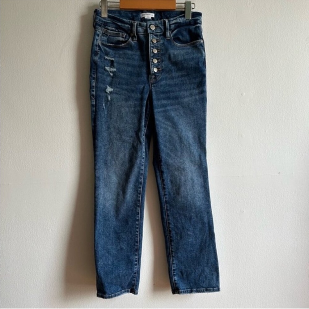 Good American Always Fits Medium Wash Distressed Straight Jeans